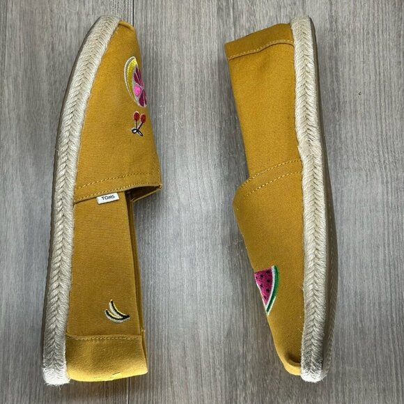 TOMS Shoes Womens 10 Spice Gold Embroidery Fruit Salad Classic Espadrille Yellow - Picture 9 of 12